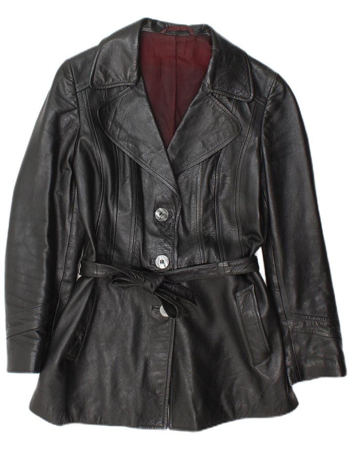 Veste en cuir femme vintage IT 44 Cuir noir moyen