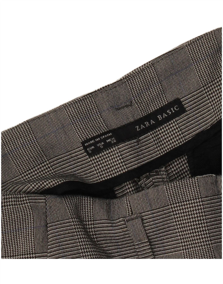 Zara Womens Slim Cropped Trousers Small W26 L25 Grey Houndstooth