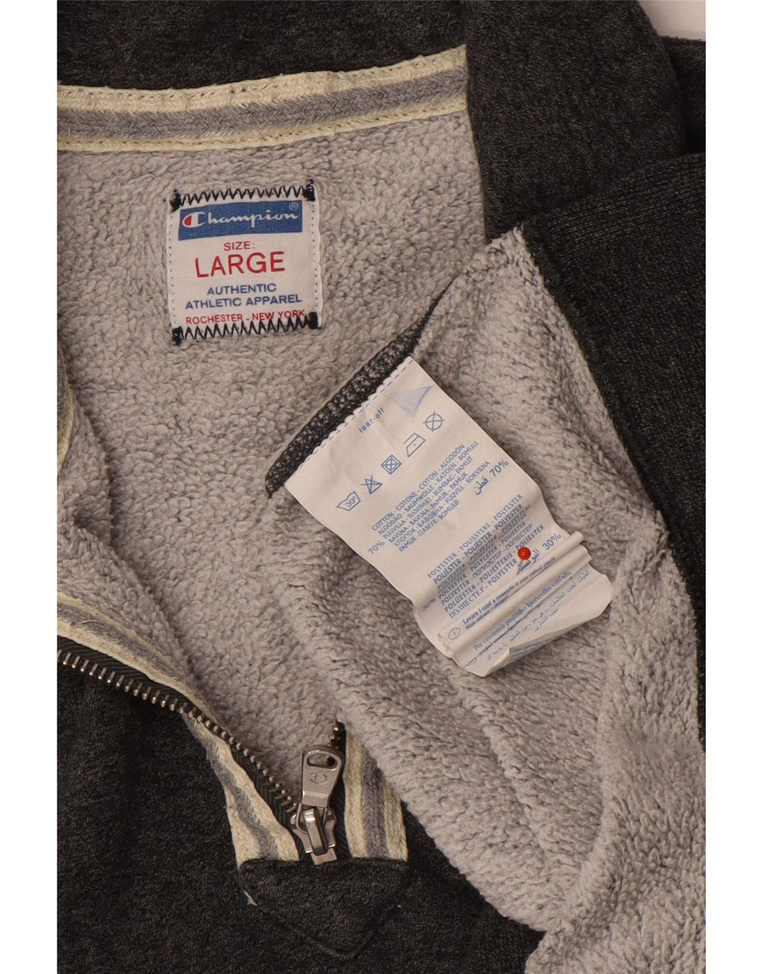Champion Herren-Sweatshirt mit Reißverschluss am Hals, groß, aus grauer Baumwolle