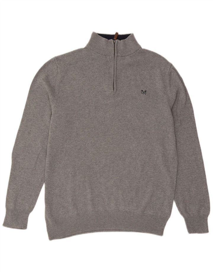 Crew Clothing Mens Zip Neck Jumper Sweater Large Grey Cotton