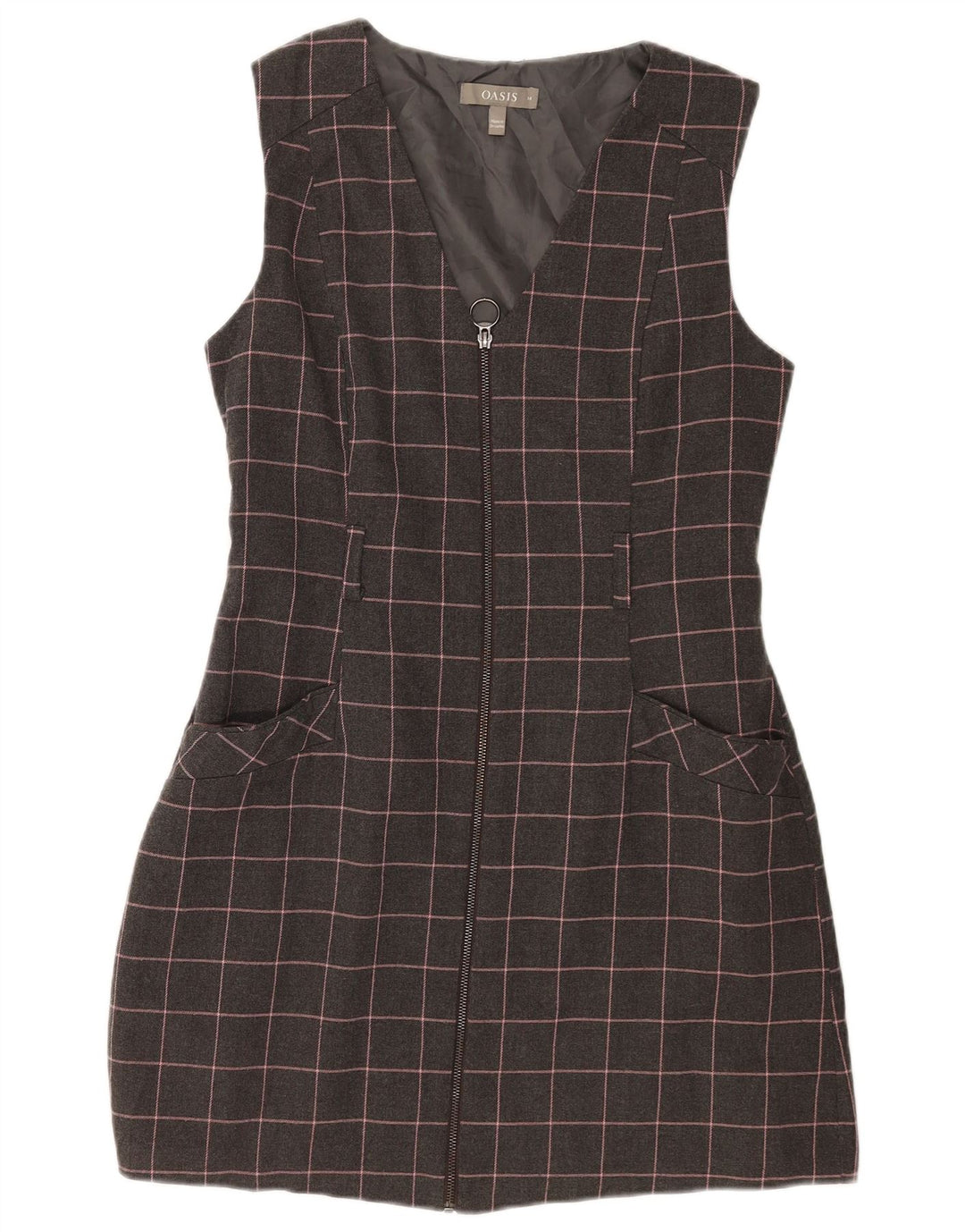 Γυναικείο αμάνικο φόρεμα Oasis UK 14 Medium Grey Check Polyester
