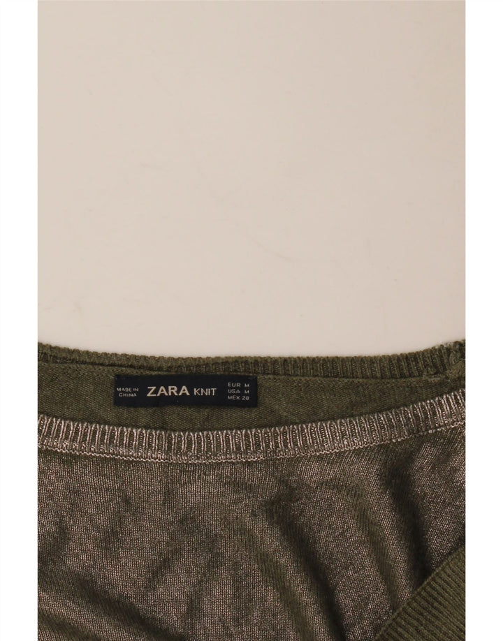 Zara Womens Boat Neck Jumper Sweater UK 14 Medium Khaki