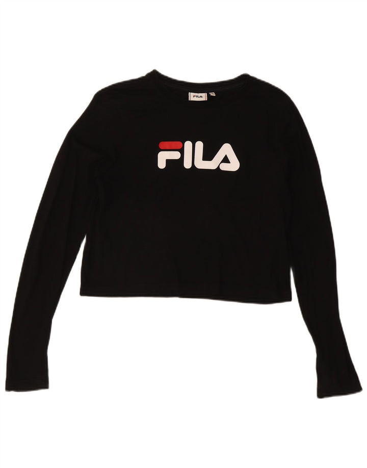 FILA Womens Crop Graphic Top Long Sleeve UK 14 Medium Black
