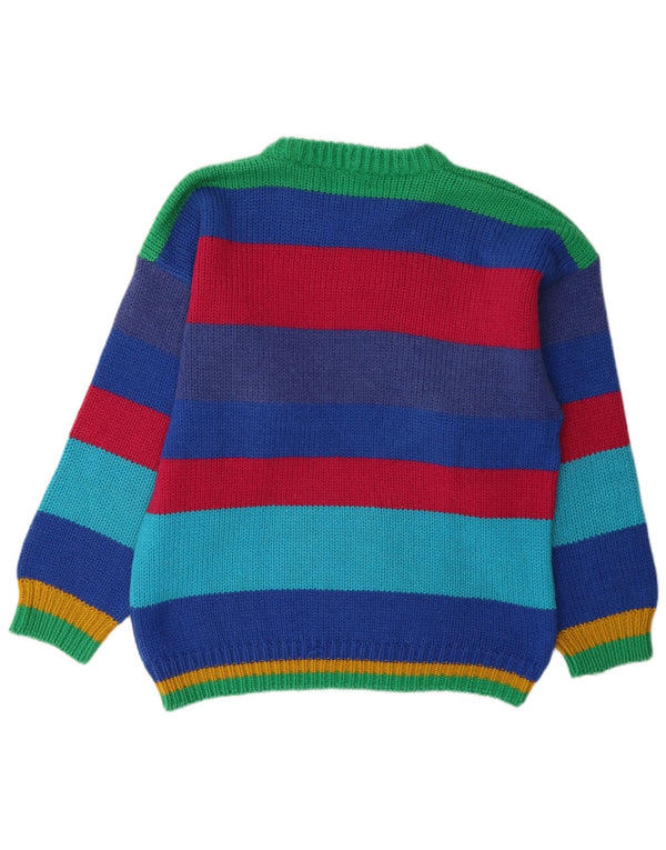 Suéter masculino vintage com gola redonda e listrado grande multicolorido