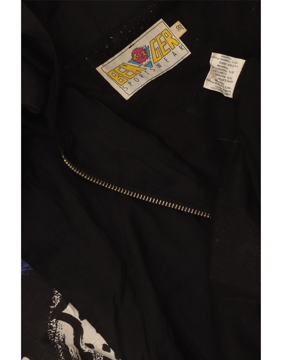 Vintage damska kurtka parka z kapturem w abstrakcyjny wzór EU 38 średnia czarna
