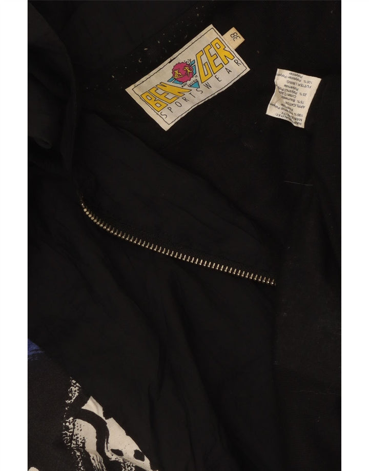 Vintage damska kurtka parka z kapturem w abstrakcyjny wzór EU 38 średnia czarna
