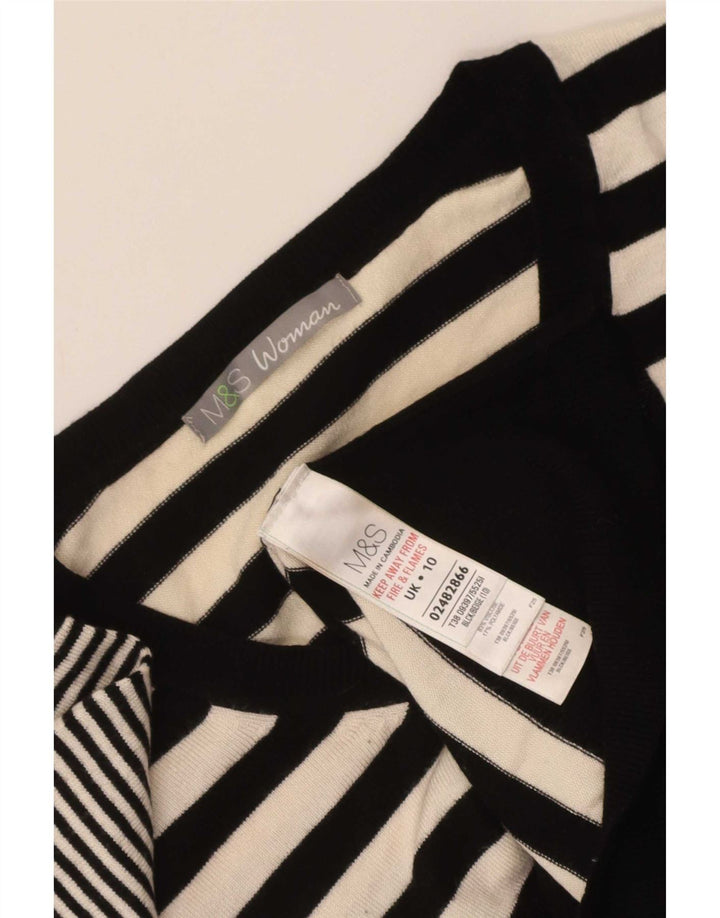 Marks & Spencer Womens V-Neck Jumper Sweater UK 10 Small Black Striped