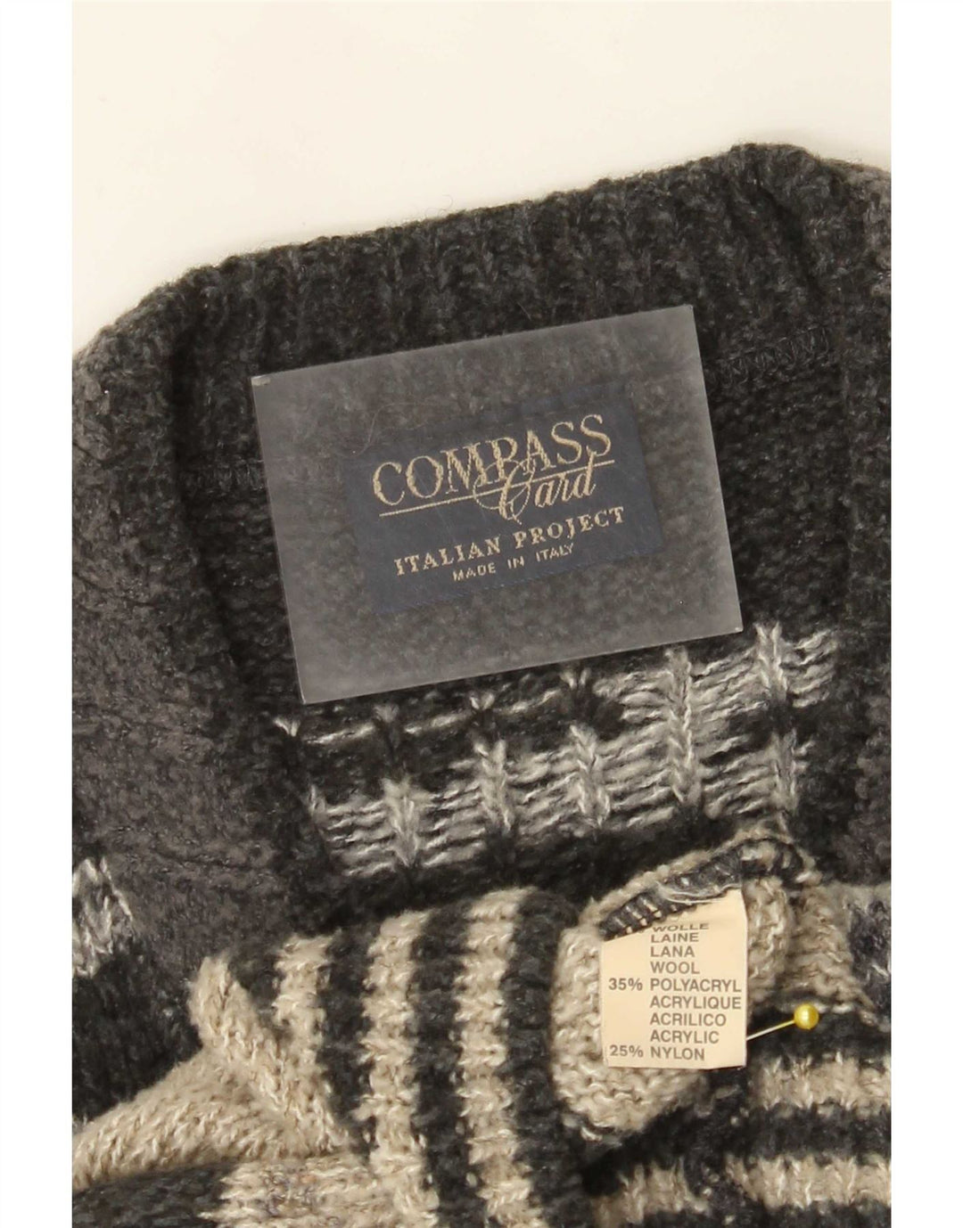 COMPASS CARD Mens V-Neck Jumper Sweater IT 52 Large Grey Geometric