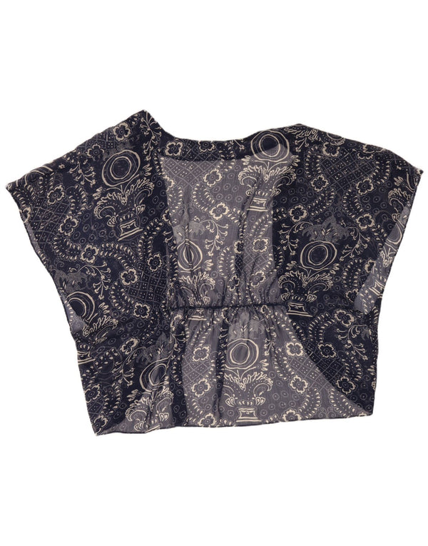 Ralph Lauren Womens See Through Cardigan Top One Size Navy Blue Floral