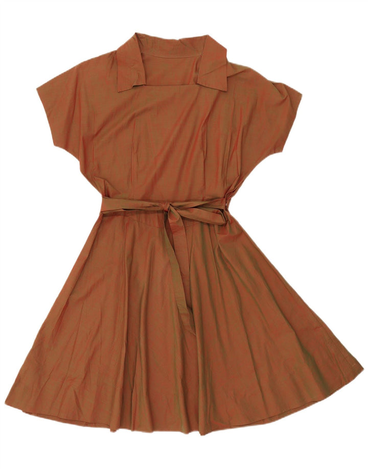 Vintage Damen A-Linie Kleid UK 8 Small Braun
