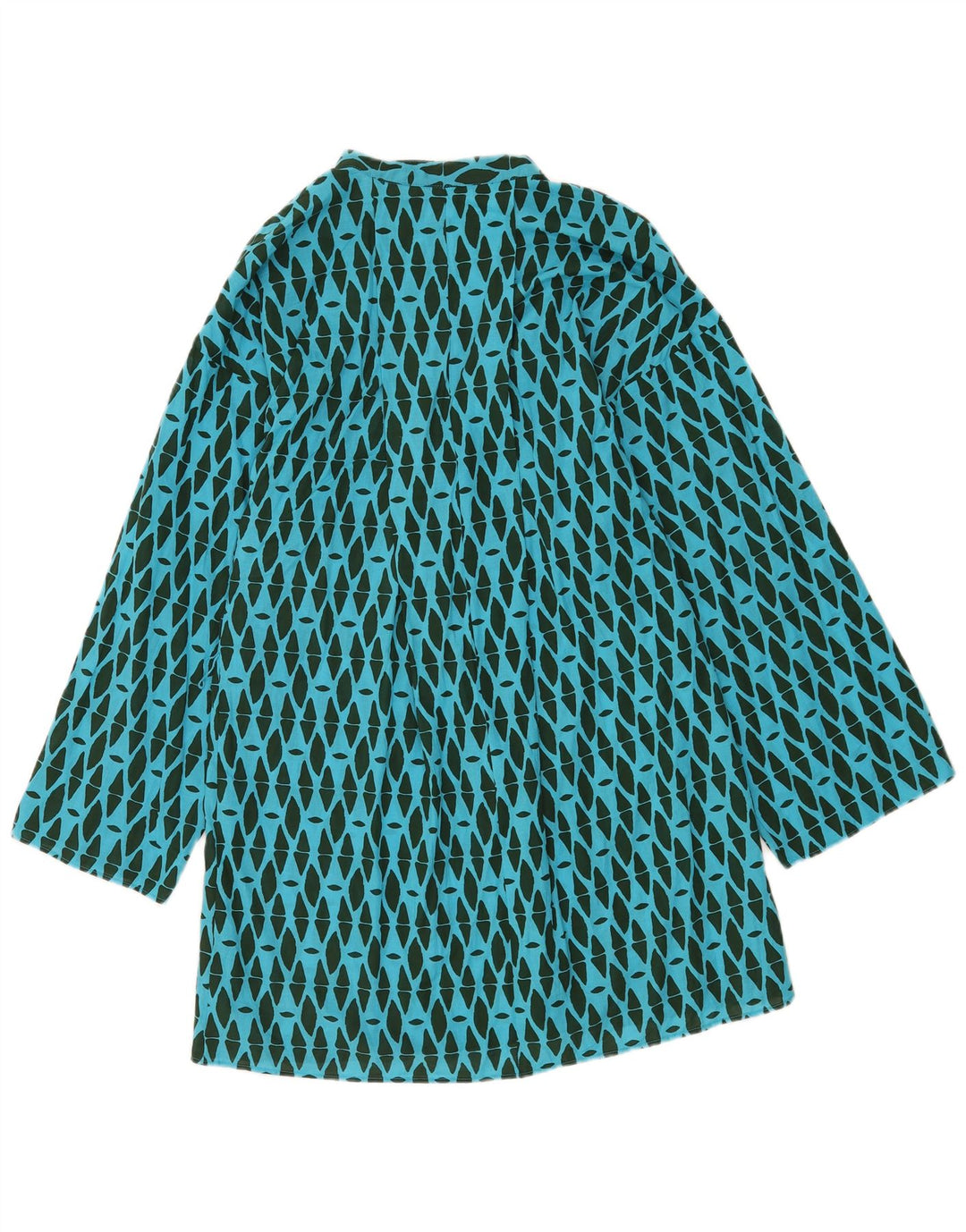 Zara Womens Long Sleeve Shift Dress UK 14 Medium Blue Geometric Cotton