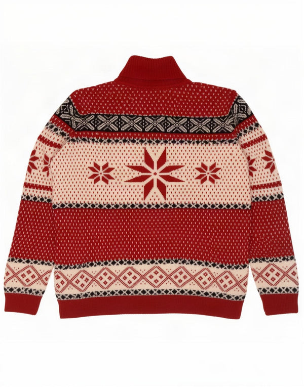 Marco Pecci Womens Roll Neck Jumper Sweater UK 20 2XL Red Fair Isle Wool
