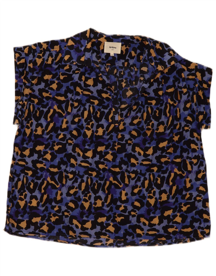 Vintage Womens Oversized Blouse Top EU 36 Small Blue Animal Print Cotton
