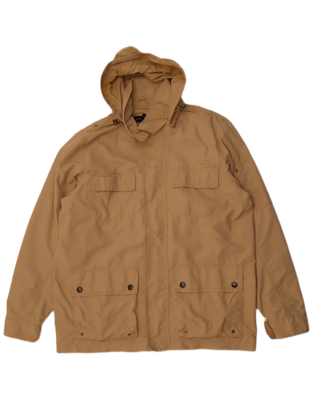 Lands End Herre Hooded Utility Jacket UK 40 Large Beige Nylon
