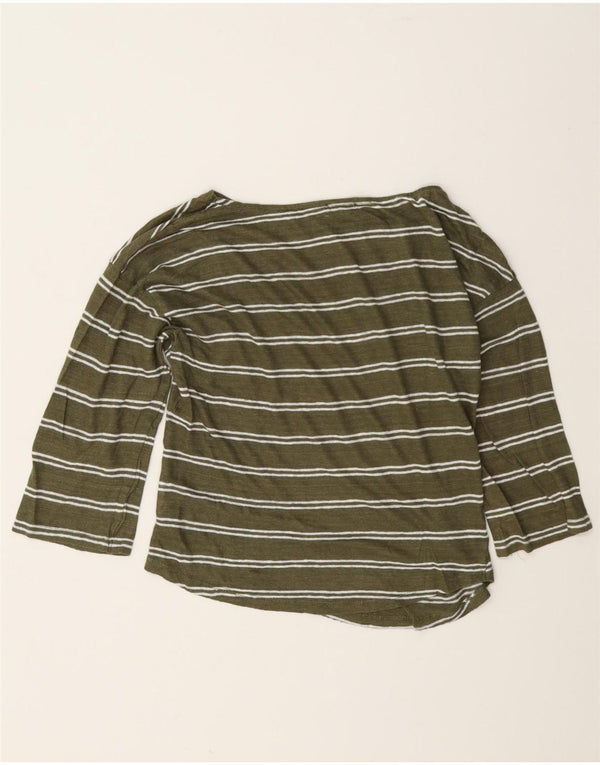 Benetton Womens Oversized Top 3/4 ærme UK 6 XS Grøn Stribet hør