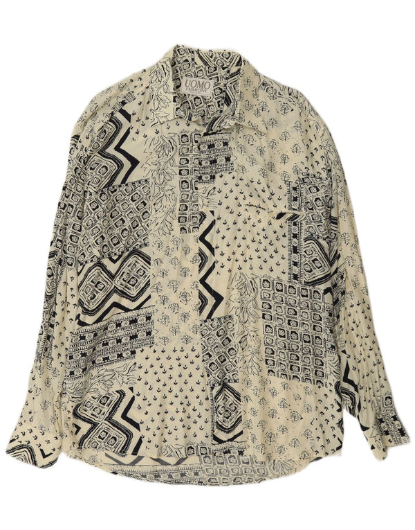 Ferrone Camicia Uomo Large Off White Patchwork Viscosa