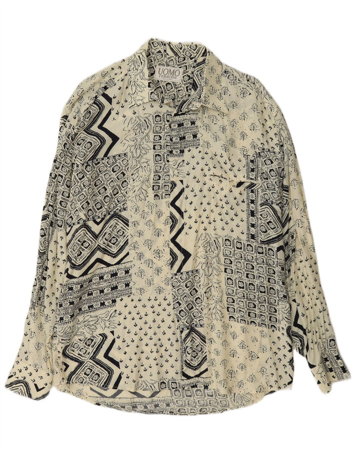 Ferrone Chemise Homme Large Blanc Cassé Patchwork Viscose