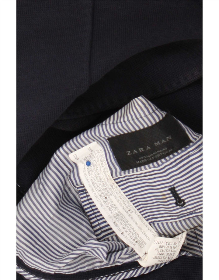 Jaqueta blazer masculina Zara com 2 botões EU 50 algodão azul marinho médio