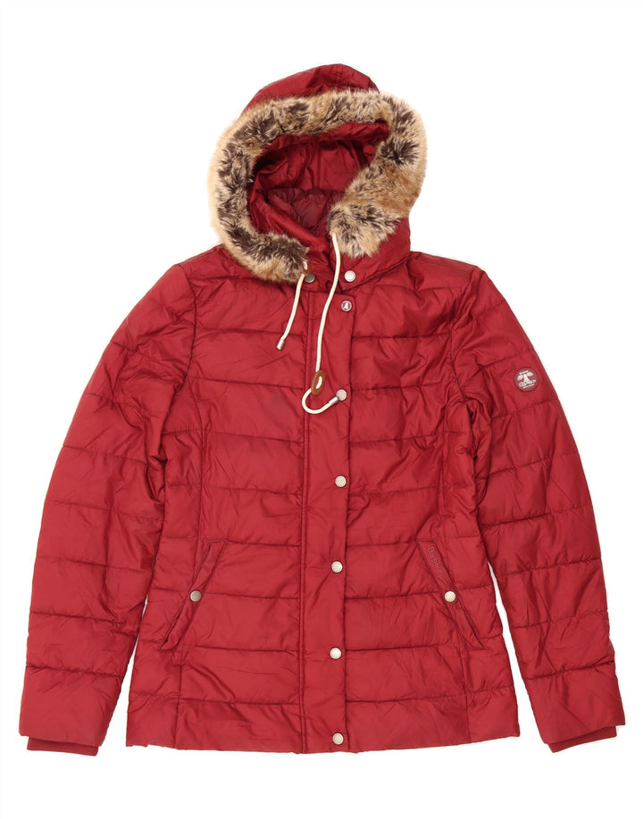 BARBOUR Womens Hooded Padded Jacket UK 8 Small  Red Polyamide Vintage Barbour and Second-Hand Barbour from Messina Hembry 