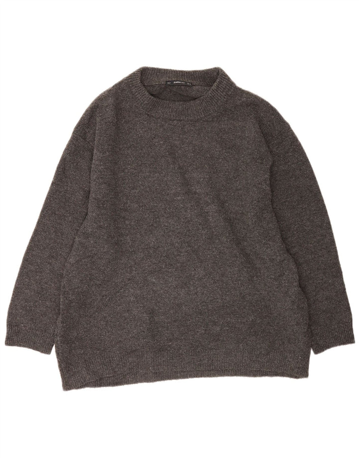 Zara Womens Oversized Crew Neck Jumper Sweater UK 14 Medium Grey