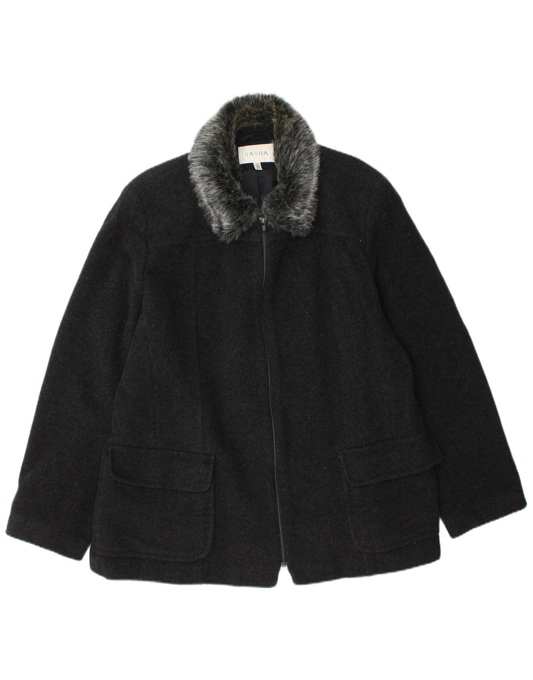 Sasha Womens Bomber Jacket UK 16 Large Black Wool