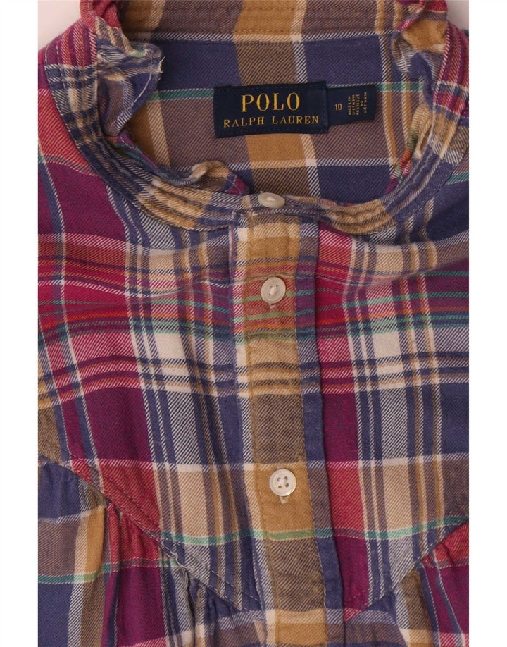 Polo Ralph Lauren Camicia da donna con volant sul davanti US 10 Grande motivo a quadri multicolore