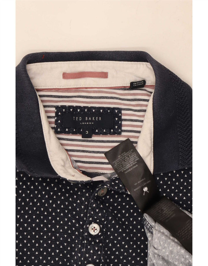 Ted Baker Polo para hombre talla 3 mediano algodón manchado azul marino