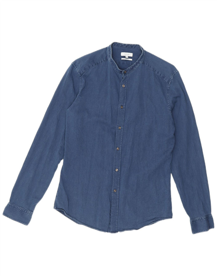 Reiss Mens Slim Fit Shirt Medium Blue Cotton