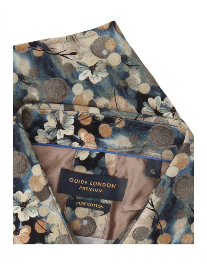 Guide London Mens Shirt XL Blue Floral Cotton