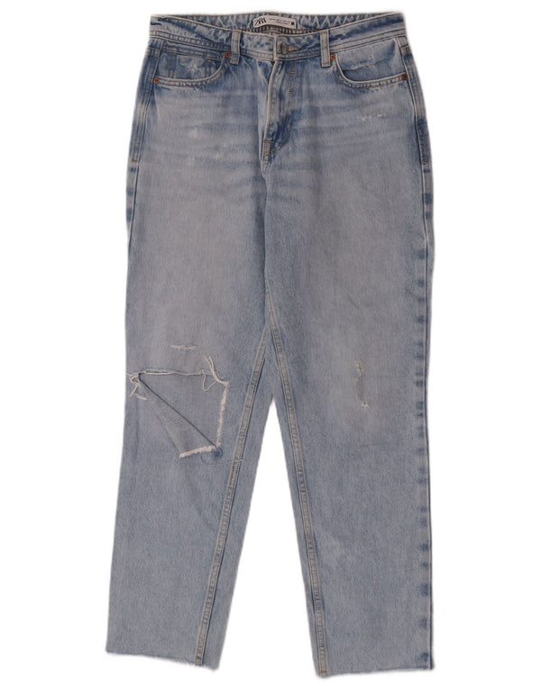 Zara Damen Distressed High Waist Jeans EU 34 2XS W24 L27 Blaue Baumwolle