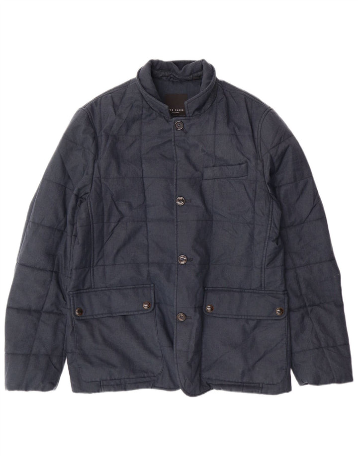 TED BAKER Herre quiltet jakke størrelse 2 Small Navy Blue Herringbone Classic