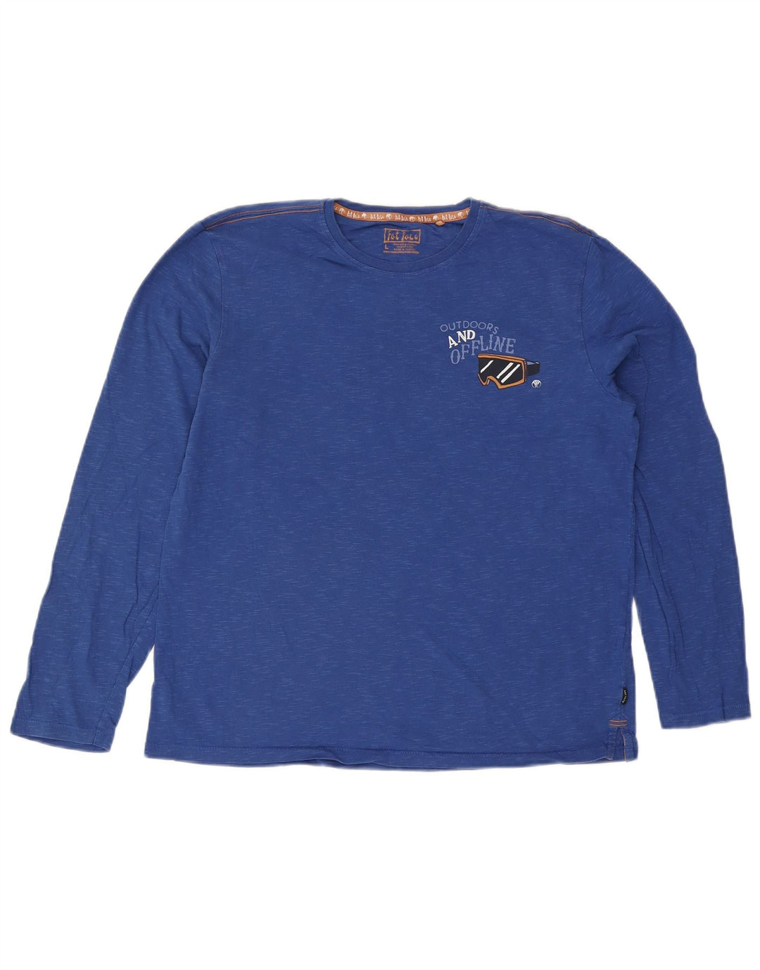 Fat Face Haut graphique à manches longues pour hommes en coton moucheté bleu moyen