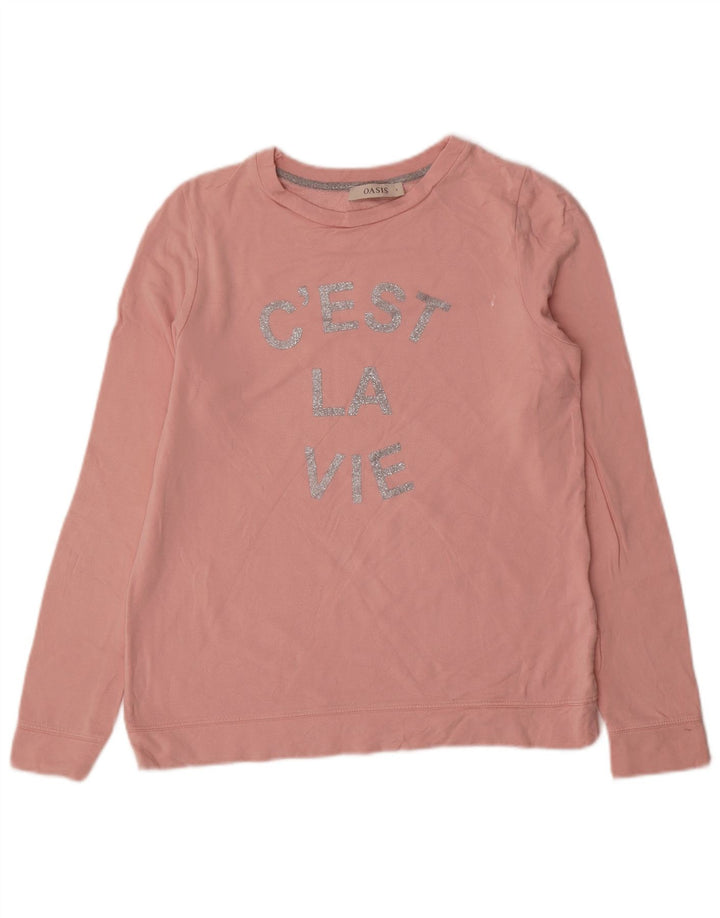 Oasis Womens Graphic Sweatshirt Jumper UK 10 Small Pink Viscose