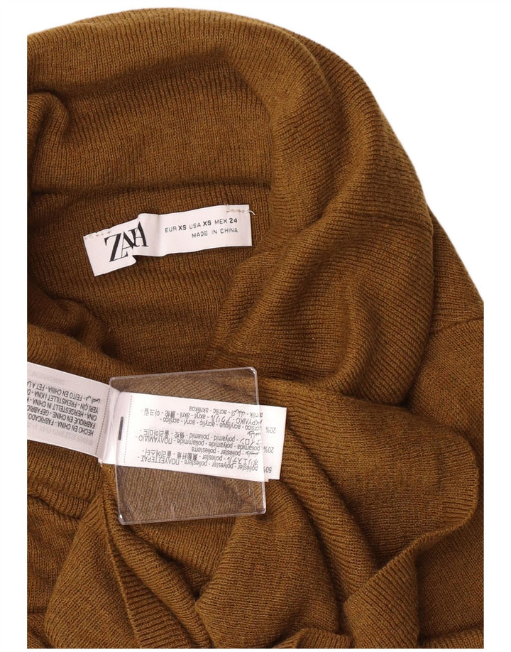 Zara Womens Roll Neck Jumper Sweater UK 4 XS Khaki Polyester