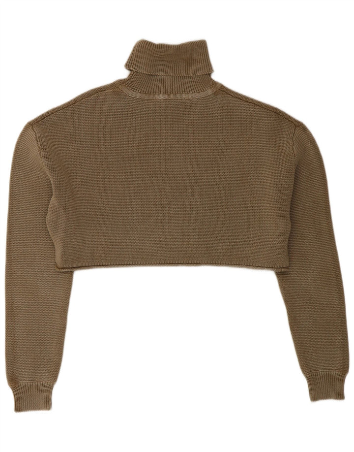 Zara Womens Crop Oversized Roll Neck Jumper Sweater UK 10 Small Khaki