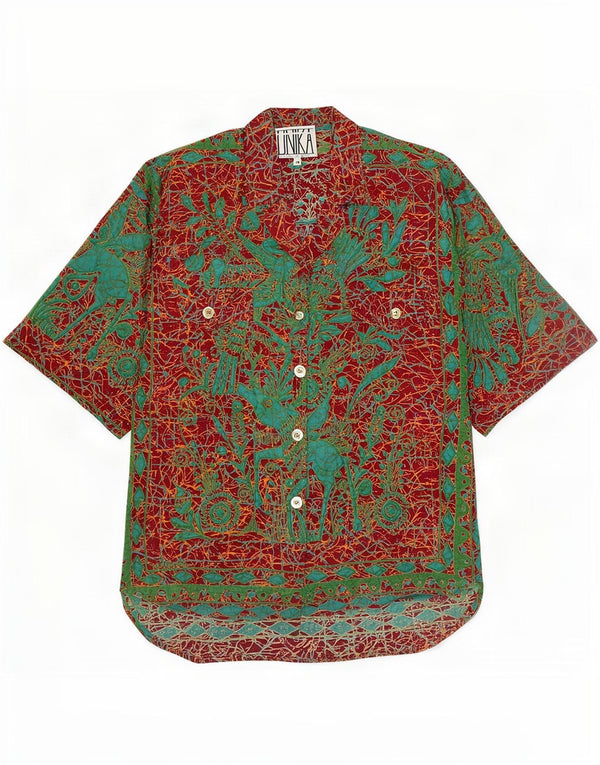 Camicia a maniche corte grafica da donna vintage UK 14 cotone multicolore medio