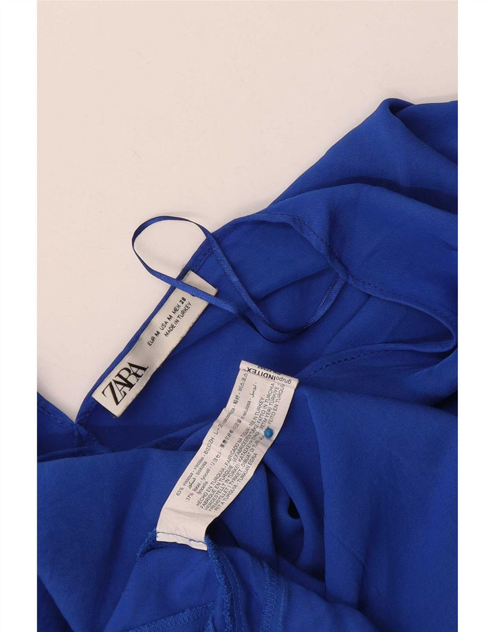 Top Zara da donna, camicetta corta oversize, UK 14, viscosa blu medio