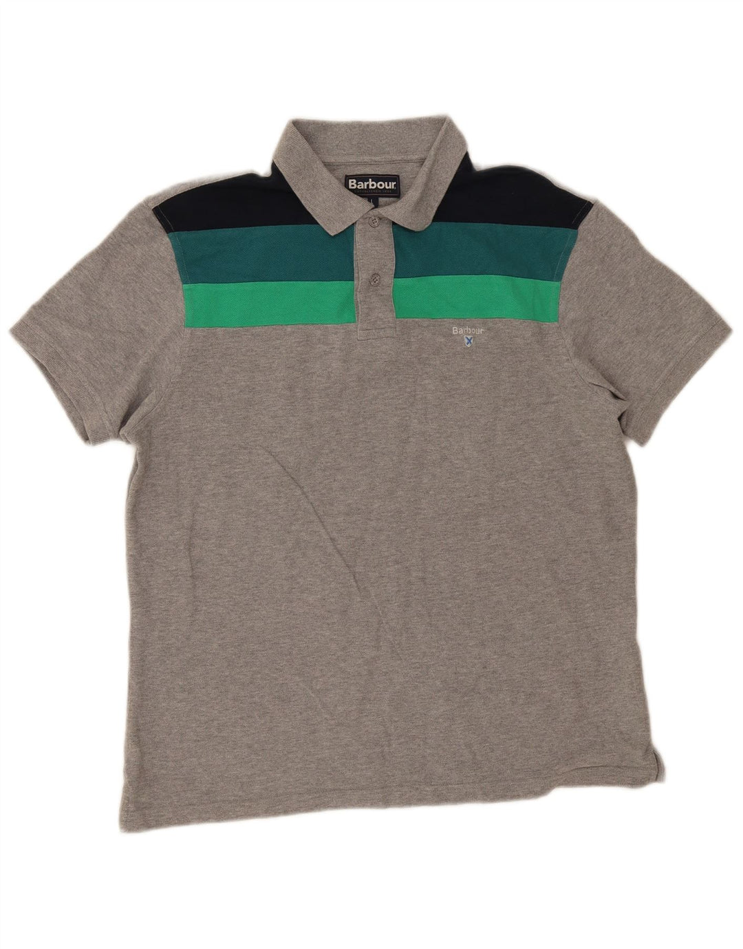 Barbour Mens Polo Shirt Large Grey Colourblock Cotton