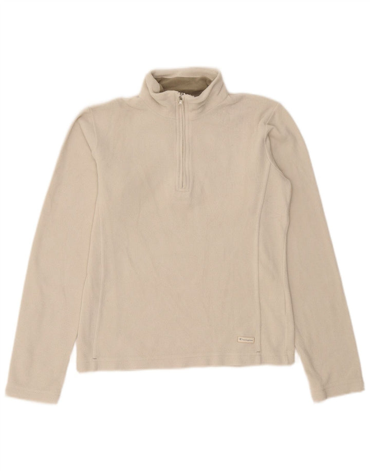 Champion Womens Zip Neck Fleece Jumper UK 10 Small Beige Polyester