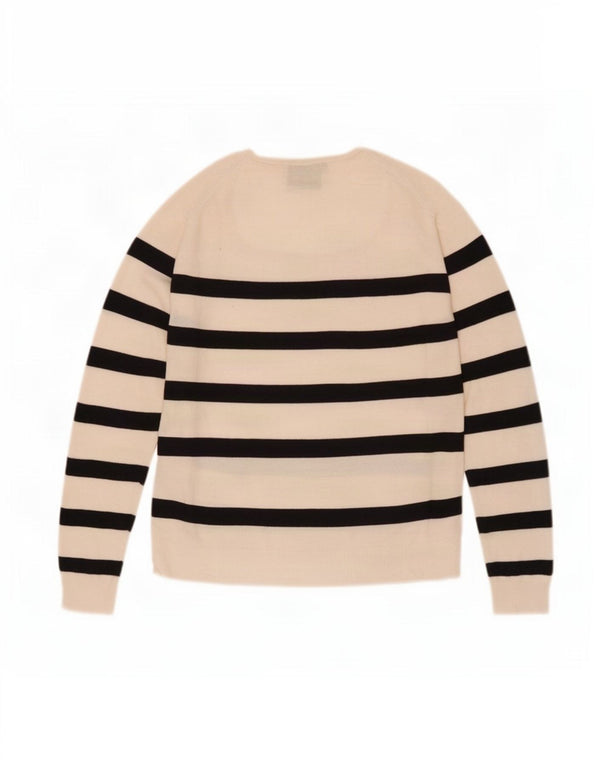 Maglione da donna Zara con scollo a barca, UK 16, grande motivo nautico a righe bianco sporco