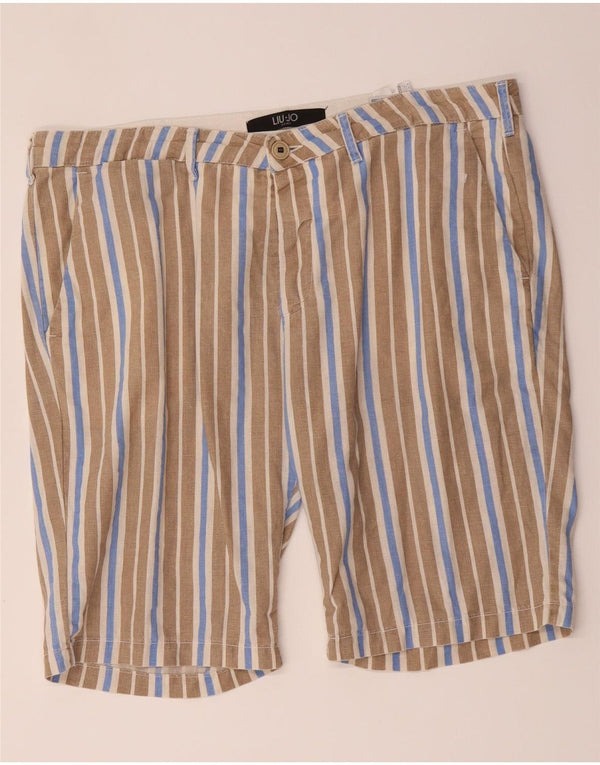 Liu Jo Mens Chino Shorts IT 52 XL W38 Beige Striped Cotton