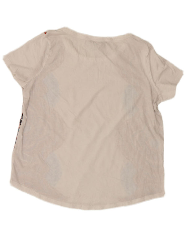 Marks & Spencer Damen Grafik-T-Shirt-Oberteil UK 14 Large White Floral Cotton