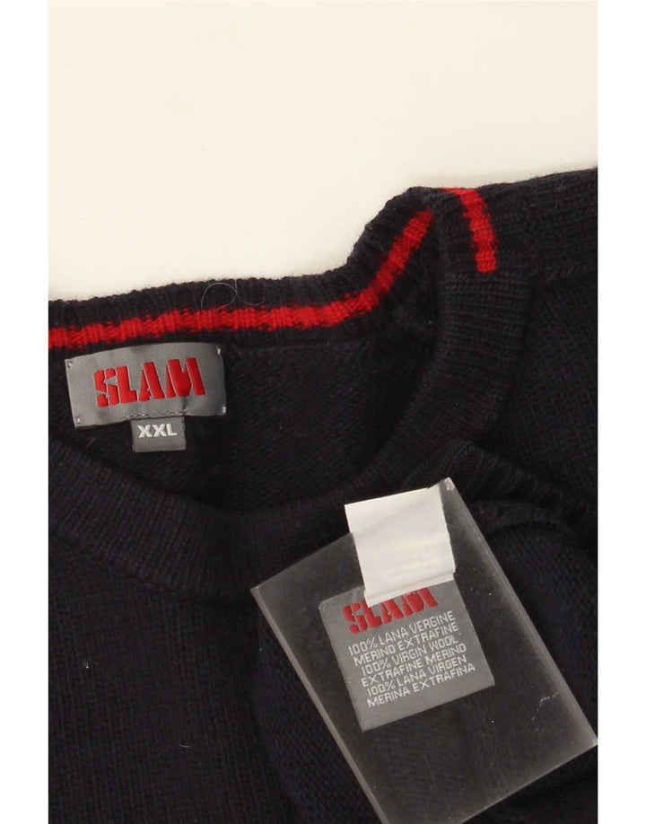 Slam Mens Boat Neck Jumper Sweater 2XL Navy Blue Wool
