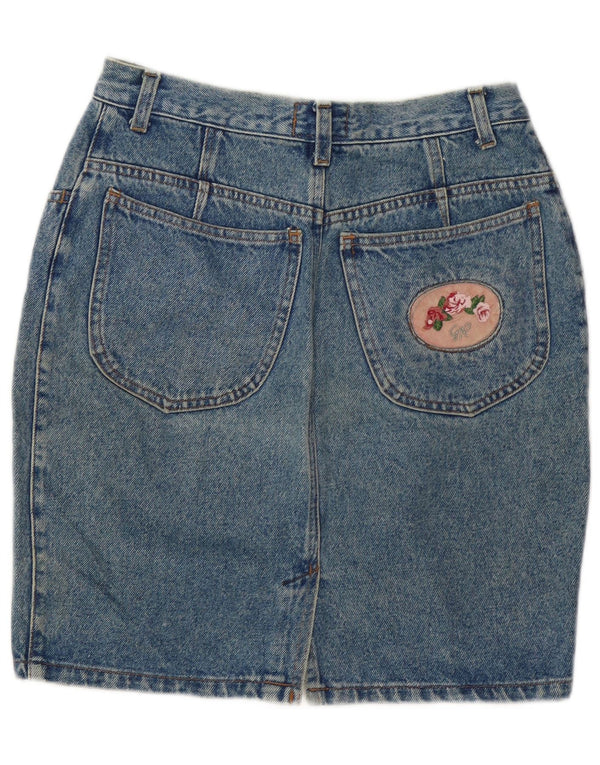 Vintage Womens High Waist Denim Skirt IT 46 Large W30 Blue Cotton