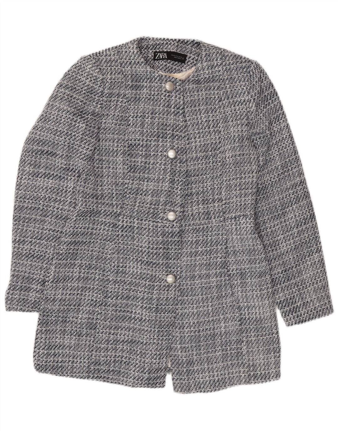 ZARA Womens 4 Button Blazer Jacket UK 14 Medium Navy Blue Flecked