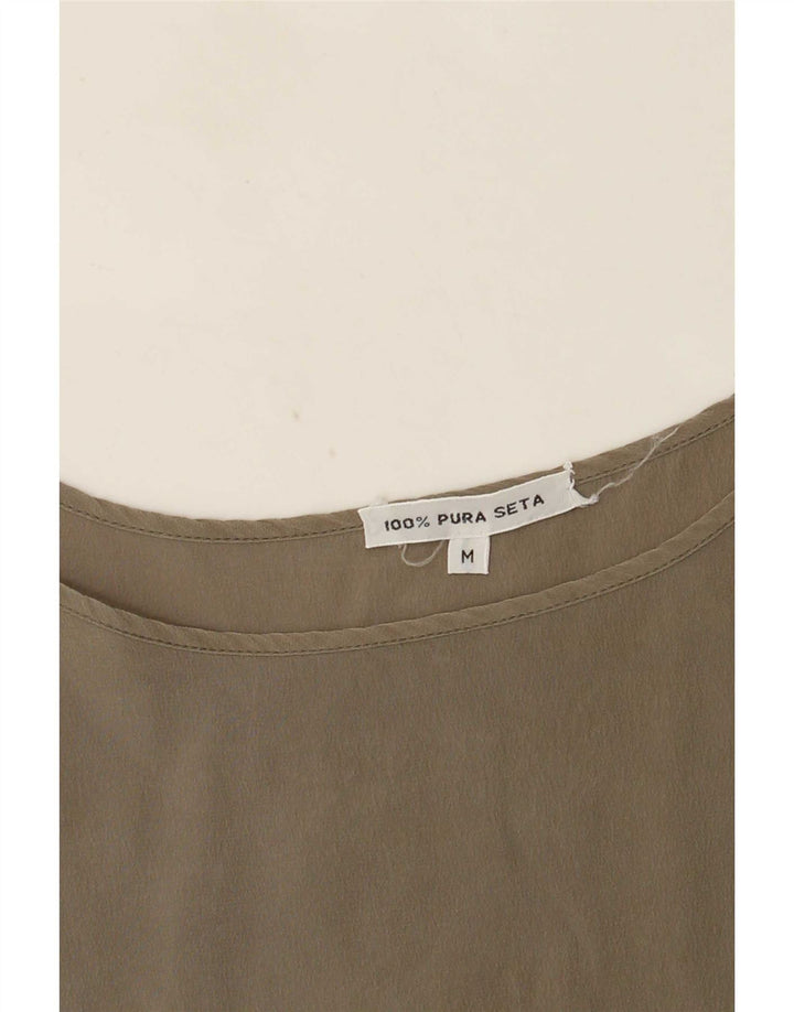 Vintage Damen Cami Top UK 14 Medium Khaki Seide