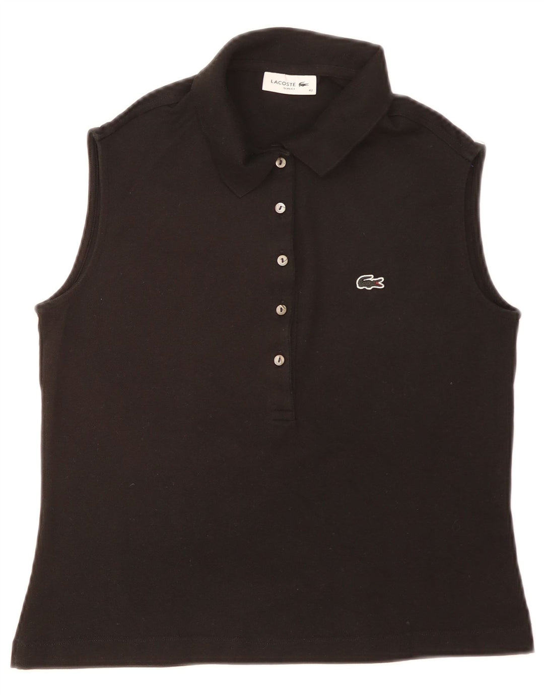 Lacoste Womens Sleeveless Slim Fit Polo Shirt Size 40 Medium Black