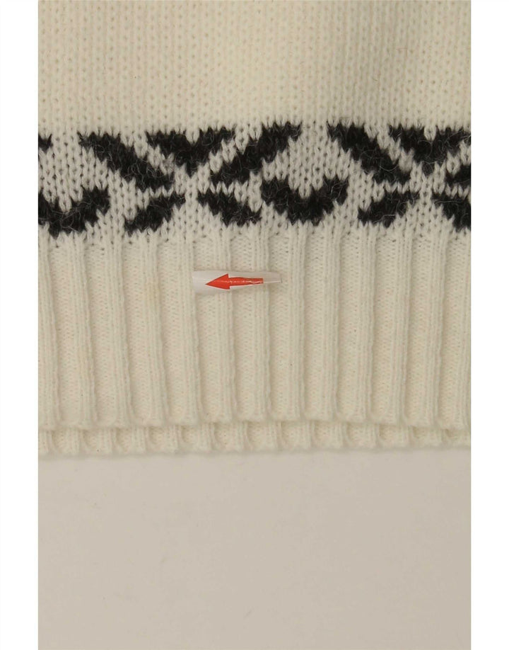 Vintage sweater med rund hals til mænd Medium White Fair Isle
