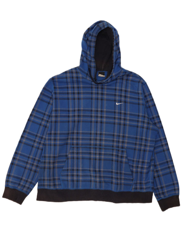 Nike Mens Hoodie Jumper 2XL Blue Check Cotton