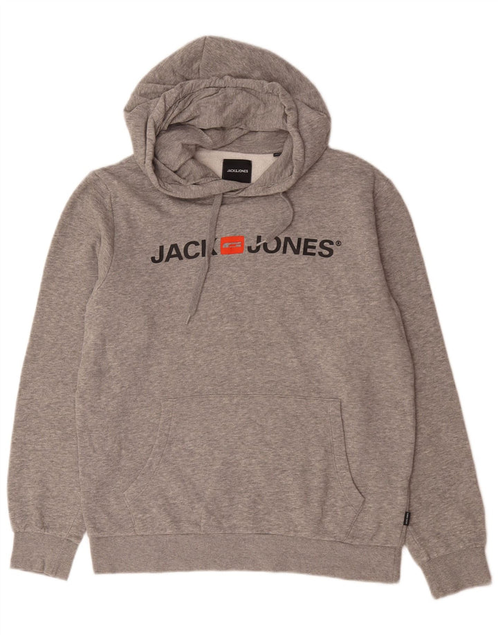 Jack & Jones Mens Graphic Hoodie Jumper Medium Grey Flecked